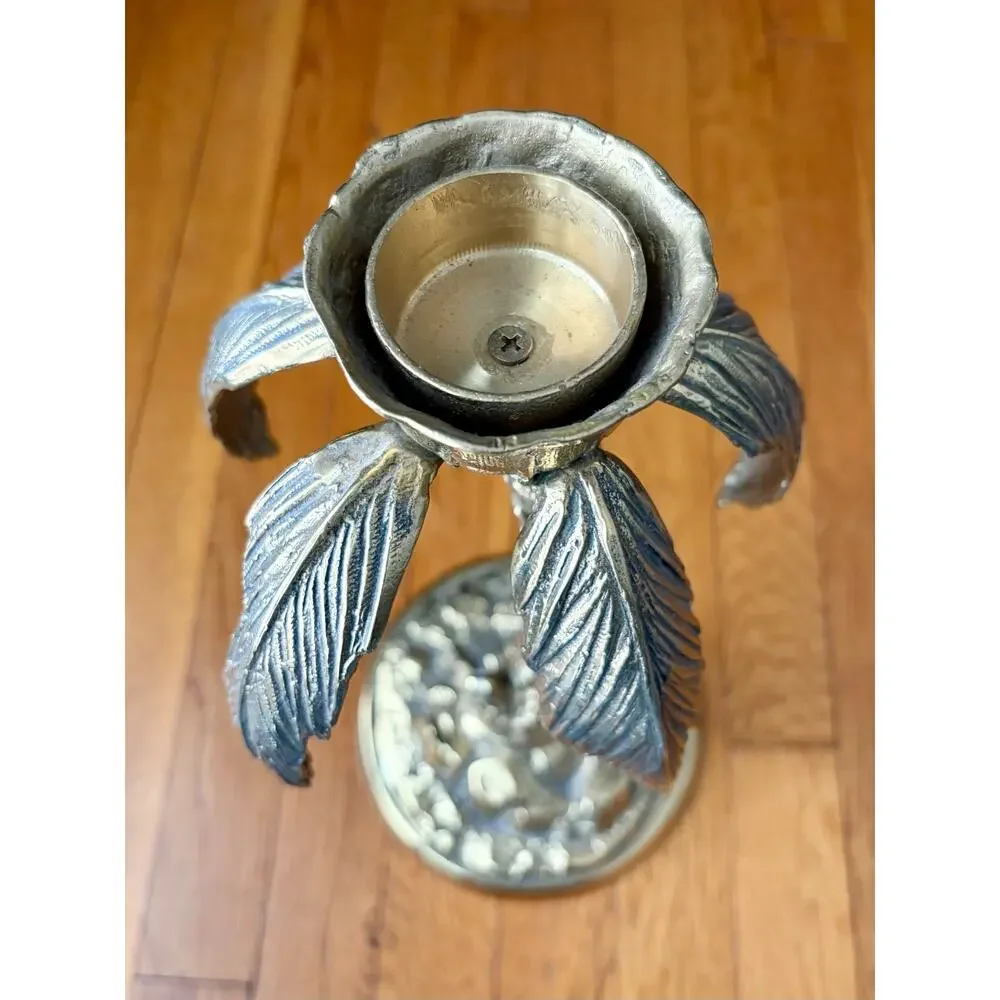 Hollywood Regency Brass Palm Tree Candlestick 15” Vintage 1970s